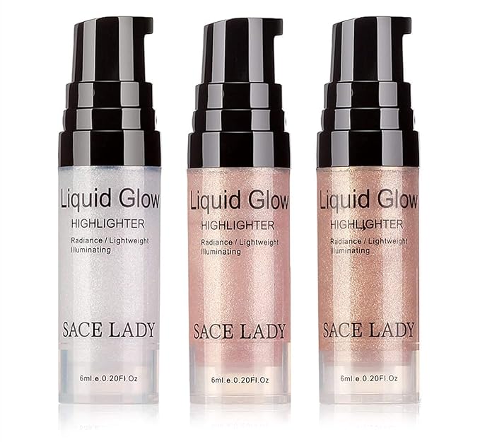Poreless Face Primer 3pcs & Shimmer Highlighter Makeup Glow Illuminator 3pcs, Ultra-smooth Soft Lightweight Pore Minimizer and Liquid Highlighter Face Cosmetic Set