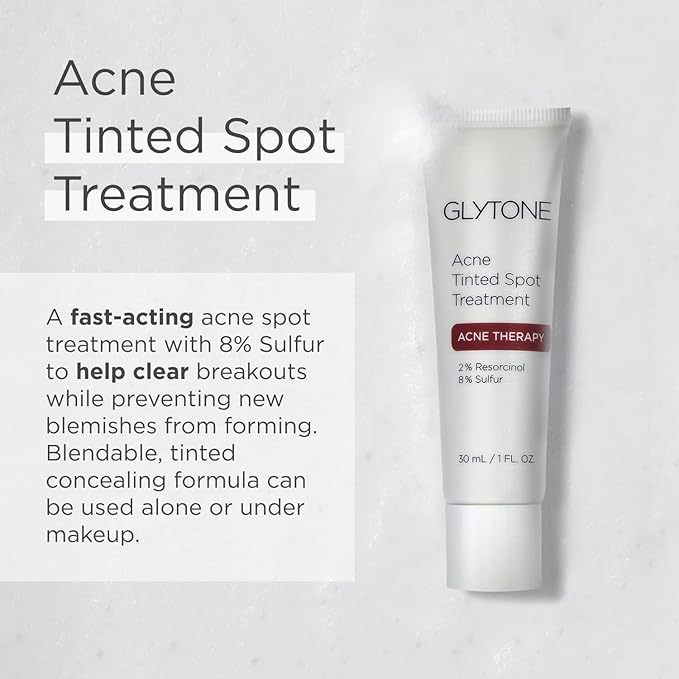 Glytone Acne Spot Treatment Face Cream with 8% Sulfur & 2% Resorcinol, Tinted Acne Treatment for Teenagers, Conceals Blemishes, 1 oz