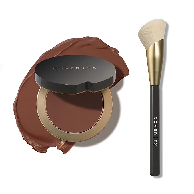 COVER FX Complete Coverage Kit: Total Cover Cream Foundation - Shade R2 + Custom Cover Blending Brush