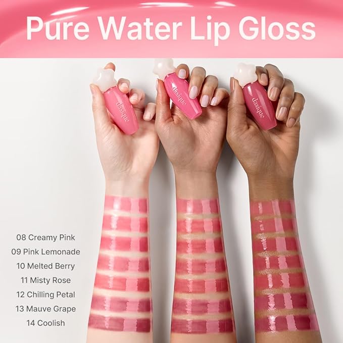 dasique Pure Water Lip Gloss 0.09 oz | Variety of Colors | Dewy Gloss | Buildable Gloss Tesxture | Non-Sticky | K-beauty (#13 Mauve Grape)