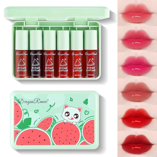 6 Colors Lip Tint Stain Set,Fruity Lip Tint Gloss,Korean Lip Tint Lip Stain Plumping Lip Gloss Mini Liquid Lipstick,Multi-use Lip and Cheek Tint,Long lasting Non-Stick Cup Lip Color Makeup
