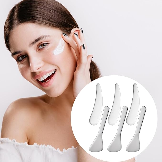 6 Pcs Mini Metal Makeup Spatula Cosmetic Skincare Applicator Facial Massage Beauty Tools Reusable Cream Spatula Beauty Accessories for Mixing Sampling Mask Eyecream Essences Lotions Moisturizers