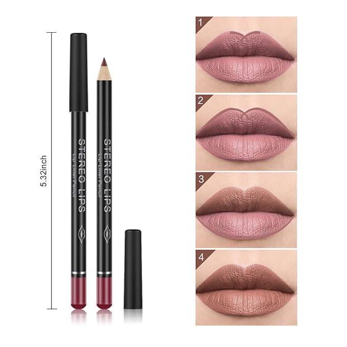 12 PCS Nude Red Deep Red Brown Matte Lip Liner Pencil Set Waterproof Long Lasting Lip Liner Lipstick for Women