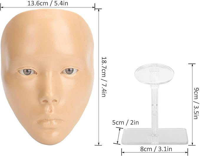 JTLB Makeup Practice Face with Plastic Stand 5D Silicone Full Face Makeup Practice BoardReusable Mannequin Tool for Beginner (White Skin)