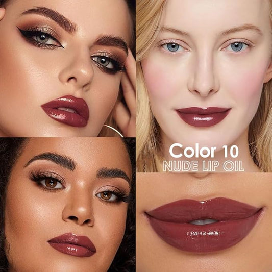 Hydrating Glow Lip Gloss Oil, Tinted Lip Plumper Lip Glosses Oil, Younger-Looking Lips Chocolate Scent, Non-Sticky Creamy Texture for Dry Lips, Brillo labial en aceite hidratante con brillo 11#