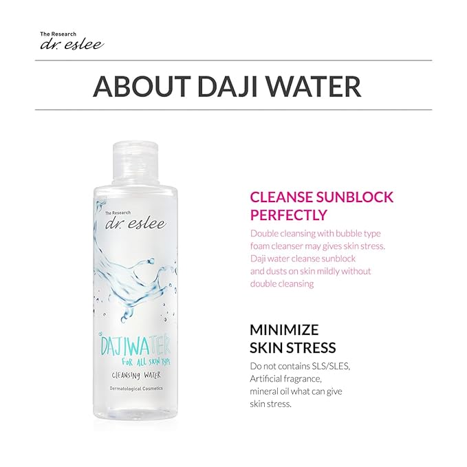 dr. eslee Daji Water 250ml, Cleansing Water for Makeup Removal, Suitable for Sensitive and Damaged Skin, Mild and Gentle with Balanced pH Levels, Korean Skin Care