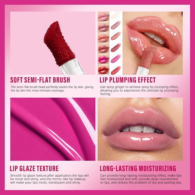 NICEFACE High-Pigment Lip Plumping Gloss, Hydrating & Moisturizing Lip Balm with Long-Lasting High-Shine, Natural Tinted Formula for Fuller Lips (Cherry)
