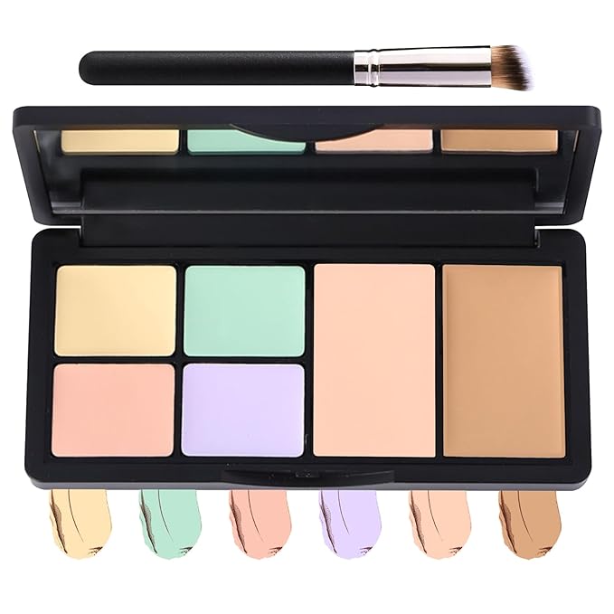 6 Colors Correcting Concealer Contour Makeup Palette,Cream Concealer Contour Palette for Dark Circles Blemish Redness,Highlighting Long Lasting Contouring Liquid Foundation Makeup with Brush(01)