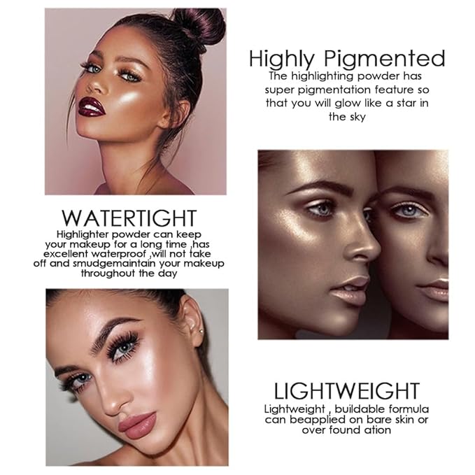 8 Colors Highlighter Makeup Palette, Face Highlighter Powder Palette Long Lasting Glitter Face Makeup Highlighter Powder Iluminadores de Maquillaje for Face Highlighters & Luminizers