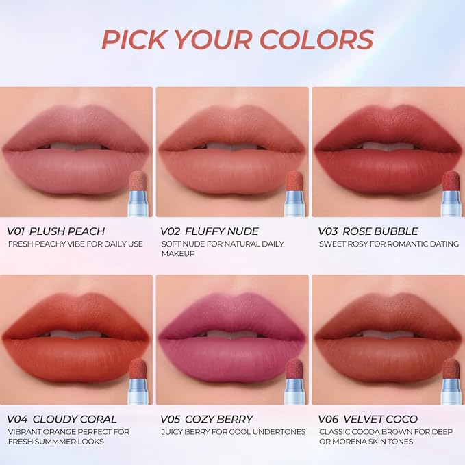 SACE LADY Matte Lipstick Set, Long Lasting Air Cushion Lip & Cheek Cream Non-Stick Cup, Ultra-Smooth Pigmented Non-drying Lip Color for Face Makeup Kit 3Pcs (V03+V04+V05, 3pcs)
