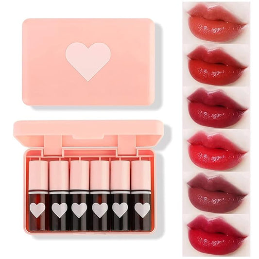 6 Colors Lip Tint Stain Set, Charm Kiss Korean Lip Gloss Plumping Mini Liquid Lipstick, Multi-use Lip and Cheek Tint, Long lasting Non-Stick Cup Waterproof, High Pigment, Vivid Color, Lip Tint Makeup