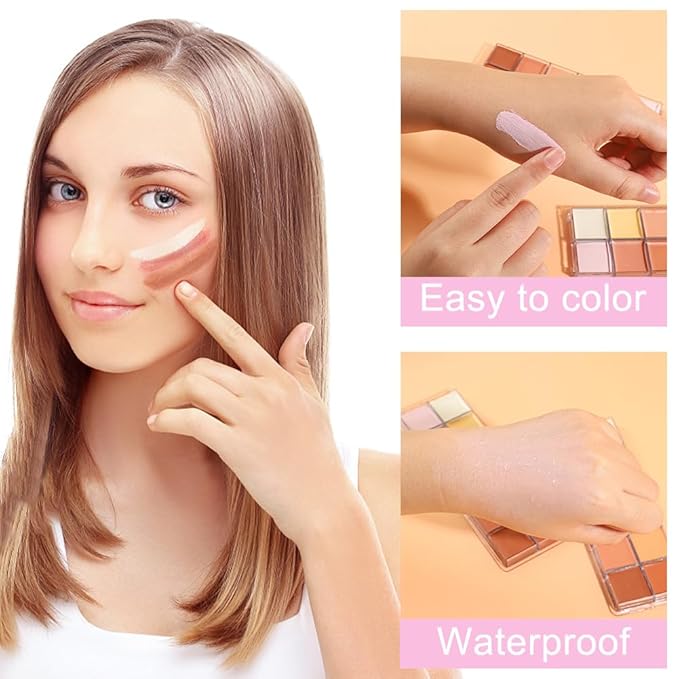 VERONNI Cream Concealer Palette, 12 Colors Makeup Contour Face Contouring Cream, Full Coverage Camouflage Base Foundation, Professional Daily Makeup