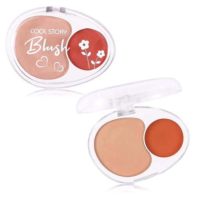 Dual-Tone Face Blush Palette for Cheeks - Waterproof, Long-Lasting, Satin Finish, Creamy Texture, Sculpting, All Skin Tones, Squalane, Highlighting, for Home, Travel, Makeup 2 Tone Tint 8#