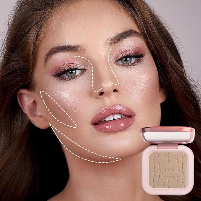 Face Sculpting Contour Powder, Matte Finish Contour Palette,Smooth Face Bronzing Pressed Powder, On the Go Contour Makeup Palette, cool toned Contour Shadow Powder for Light Skins