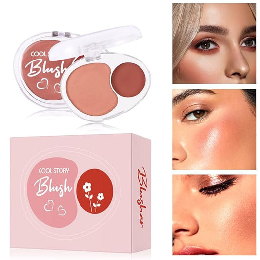 Dual-Tone Face Blush Palette for Cheeks - Waterproof, Long-Lasting, Satin Finish, Creamy Texture, Sculpting, All Skin Tones, Squalane, Highlighting, for Home, Travel, Makeup 2 Tone Tint 9#