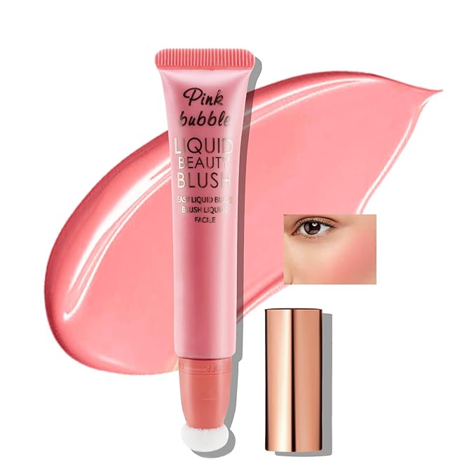 Boobeen Matte Liquid Blush, Blush Beauty Wand, Blendable Face Blush with Cushion Applicator, Soft Cream Blush for Cheeks, Natural Looking