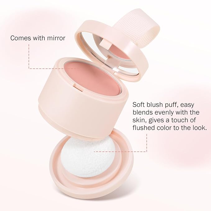 Boobeen Blush Compact for Face, Single Color Blush Powder Face Makeup, Highly Pigmented Matte Baked Makeup Pressed Blush Powder, Natural Blends Easily, with Puff
