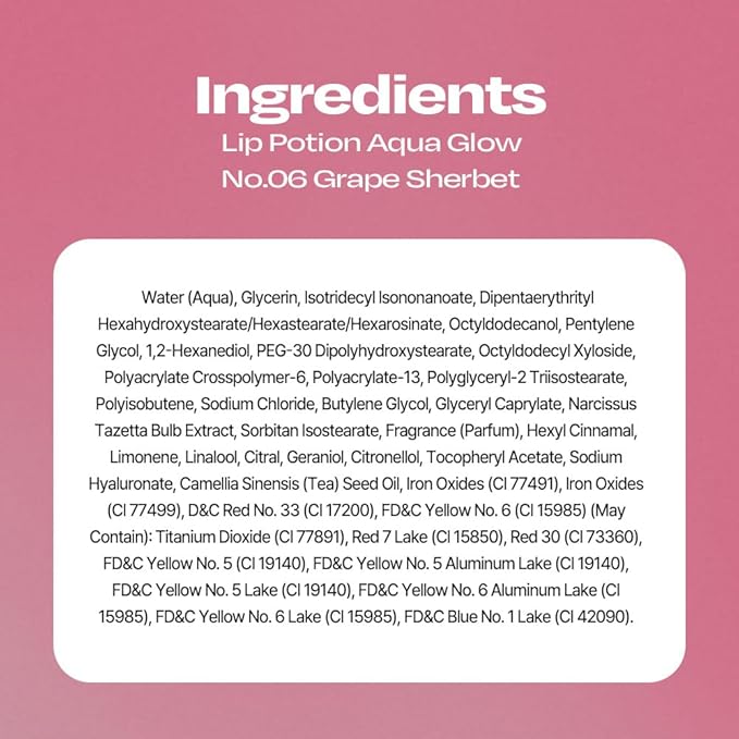 Lip Potion Aqua Glow No.6 Grape Sherbet | Hydrating, Non-Sticky Gloss with Sheer Radiance | 0.3 Oz