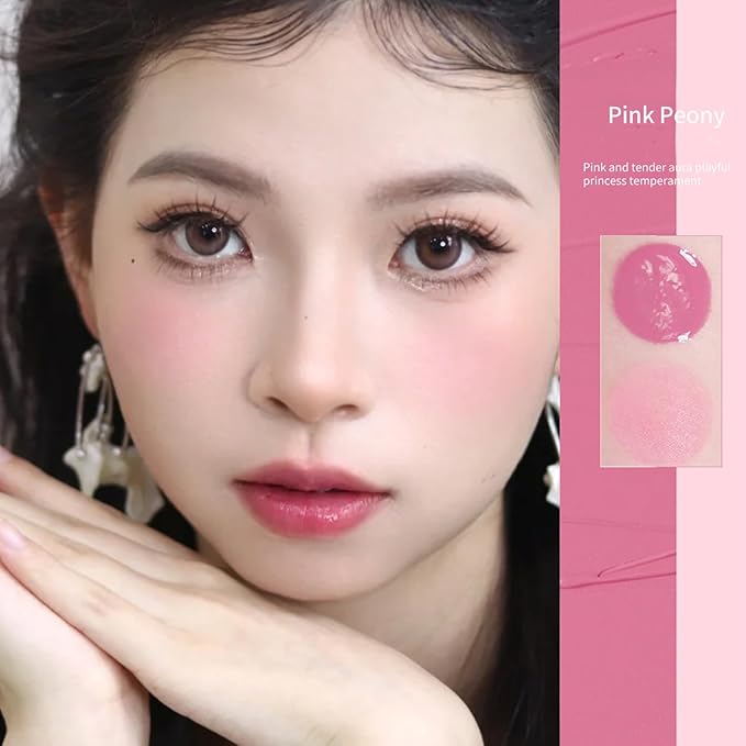 BLUE LOVE Cushion Liquid Blush - Silky Cream Formula for Cheeks, Natural Glow Makeup with Sheer Finish, for Contouring and Highlighting (03#Pink Peony)