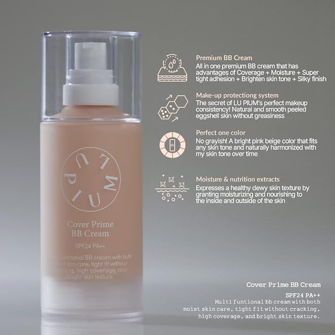 LU'PIUM Cover Prime BB Cream, Concealing Blemishes, dark circles, Natural skin tone, Lightweight hydrating skin enhancer, silky finish 1.69 Fl Oz.