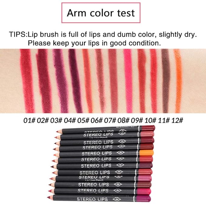 Lipliner Set Italia Deluxe 14×6×2 Vibely 12pcs Lipliner Waterproof Matte Lip Liner Pencil Lip Makeup Cosmetic Pen Set