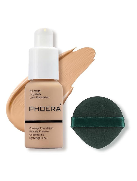 PHOERA Foundation Makeup, Flawless Soft Matte Oil Control Liquid Foundation, Full Coverage Mattle Oil-Control Concealer for Older Women, Great Choice For Gift (#104 Buff Beige)