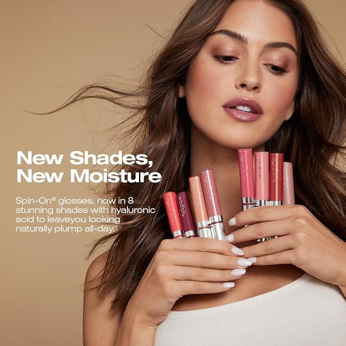 Woosh Beauty, Spin-On Lip Gloss, Hydrating Hyaluronic Acid & Shea Butter, No Fine Lines, Shine Finish, Vegan & Cruelty-Free