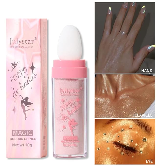 GL-Turelifes Polvo De Hadas Hightlighter Stick Puff Fairy Bomb Stick Glitter Loose Powder Highlight Contouring Powder Shimmer for Eyes, Face, Body Brighten Makeup(P03 wheat)