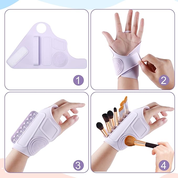 Makeup Mixing Palette Wrist Strap, Multifunctional Silicone Foundation Mixing Tray with Makeup Brush Storage Irregular Makeup Hand Plate Portable Cleaning Tool for Girls Women Gift