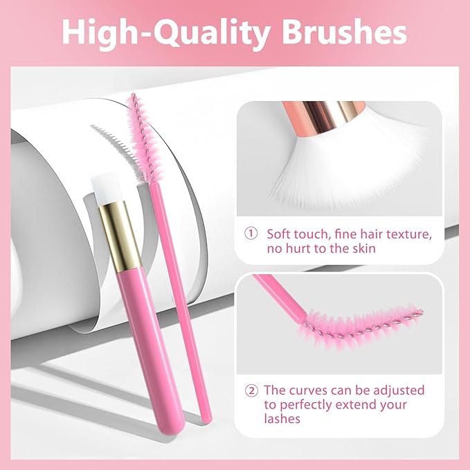 Lash Cleaning Kit - 60ML Lash Shampoo with Lash Fan Cleaning Brush Rinse Bottle and 50 Pcs Mascara Brush, Rich Foam Lash Wash for Eyelash Extension Home Use(Pink)