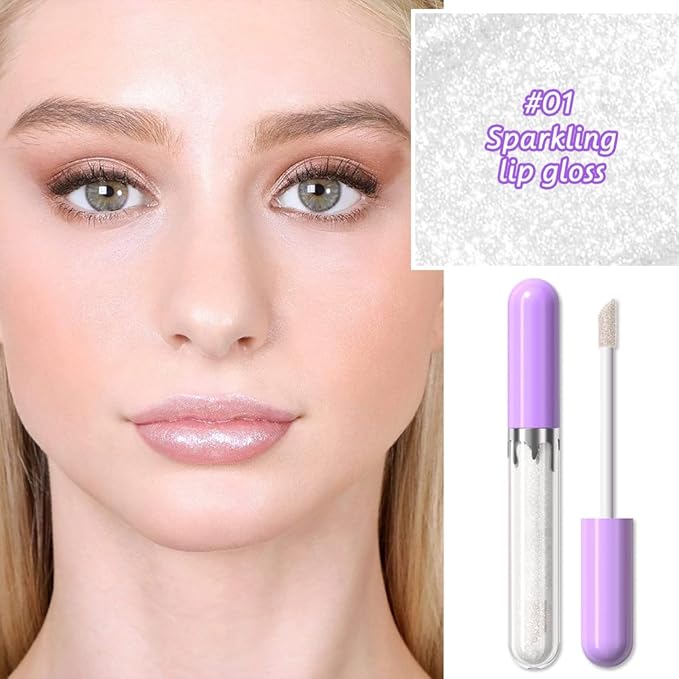 Glitter Liquid Lip Gloss,Nude Shimmer Lipstick, Waterproof Shimmer Lip Stain Lip Glaze, High Shine Long Lasting Shiny Lip Color Makeup 01#