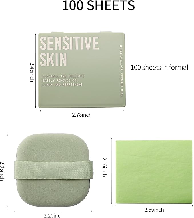 Erinde Oil Blotting Sheets for Face with Mirror and Puff, 100 Sheets Oil Blotting Paper for Oily Skin, Face Oil Absorbing Sheet, Natural Oil Control Film, Absorb Excess Oil, Makeup Friendly