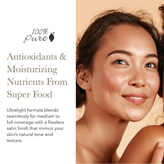 100% PURE 2nd Skin Lightweight Serum Foundation Anti-Aging Face Makeup - Blendable Coverage Liquid Hydration Boost for Soft Plumped Up Glow, Vegan Shade 7 (Neutral w/Red Undertone) - 1.18 Fl Oz