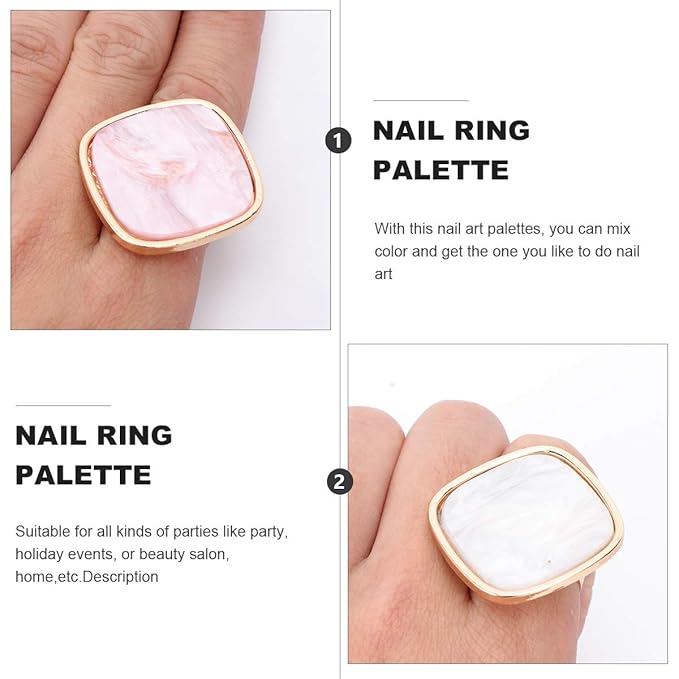 Beaupretty 2PCS Nail Palette Ring Nail Makeup Polish Ring Resin Marble Nail-Art Palette with Adjustable Finger-Ring
