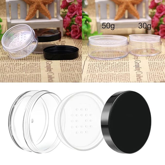AKOAK Capacity 50 ml(1.69 oz) Empty Reusable Plastic Loose Powder Compact Container DIY Makeup Powder Case with Sifter and Lined Screw Lid,Pack of 1