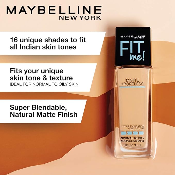 Maybelline Fit Me Matte + Poreless Pressed Powder Makeup & Liquid Foundation Makeup Bundle, 1 Count Each
