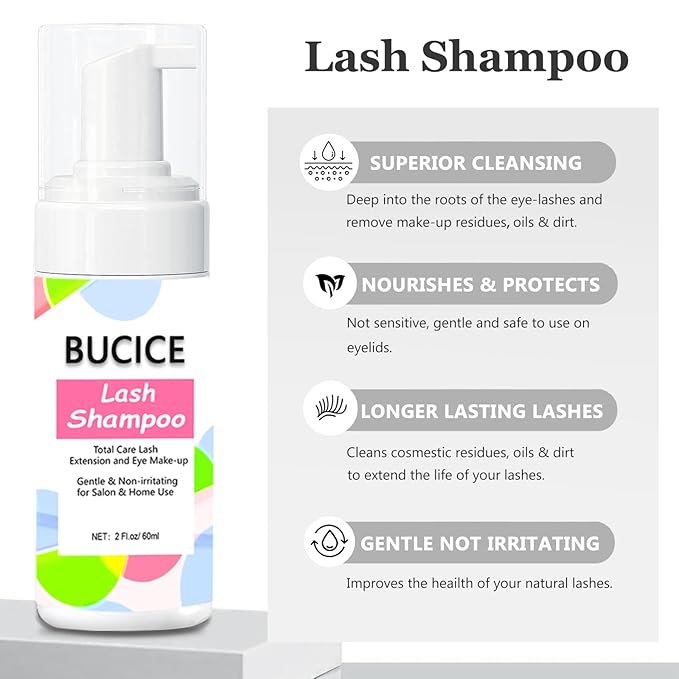 Lash Shampoo for Extensions - Eyelash Cleaning Kit With Fan Dryer - Makeup Cleansing Foam for Care, Black