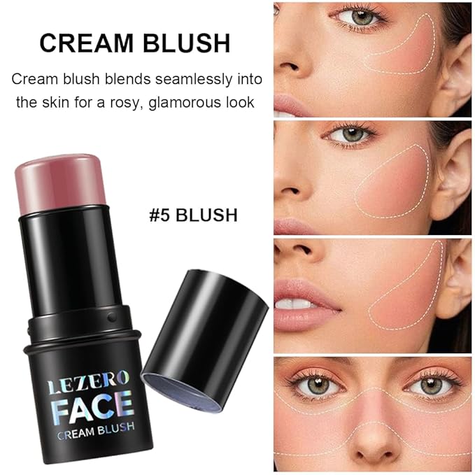 Blush Stick, Multi-use Blush Stick for Cheeks, Eyes, Lips, Silky Creamy Face Stick for Old Women & Mature Skin, Blendable and Buildable Color, Long Lasting Waterproof Non-greasy Formula (#12, Blush)