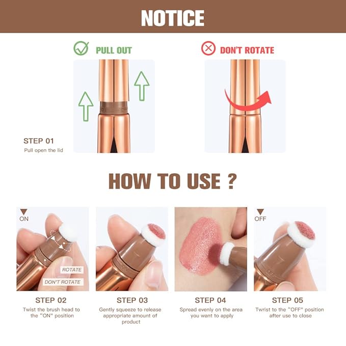 Liquid Blush Beauty Wand, Liquid Blush, Blush stick, Liquid Blush for Cheeks, Contour Beauty Wand, Natural Smooth Creamy Highlight Matte Liquid Blush Stick with Soft Cushion Applicator