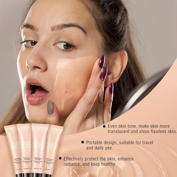 Hydrating BB Cream,Full Coverage Lightweight Matte Foundation & Concealer with Brush,Evens Skin Tone,Oil Control Cover Flaws,Natural Finish for All Skin Types,Vegan & Cruelty Free - Natural Beige