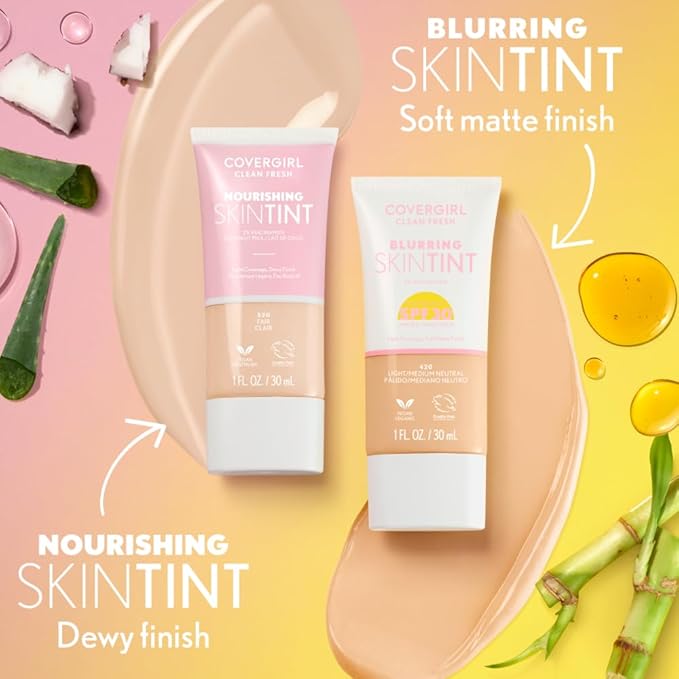 COVERGIRL Clean Fresh Blurring Skin Tint with SPF 30, 445 Medium/Rich Warm, Liquid Foundation, Soft Matte Finish, Smooths, Brightens, Blurs Pores, Mineral Sunscreen, Vegan Formula