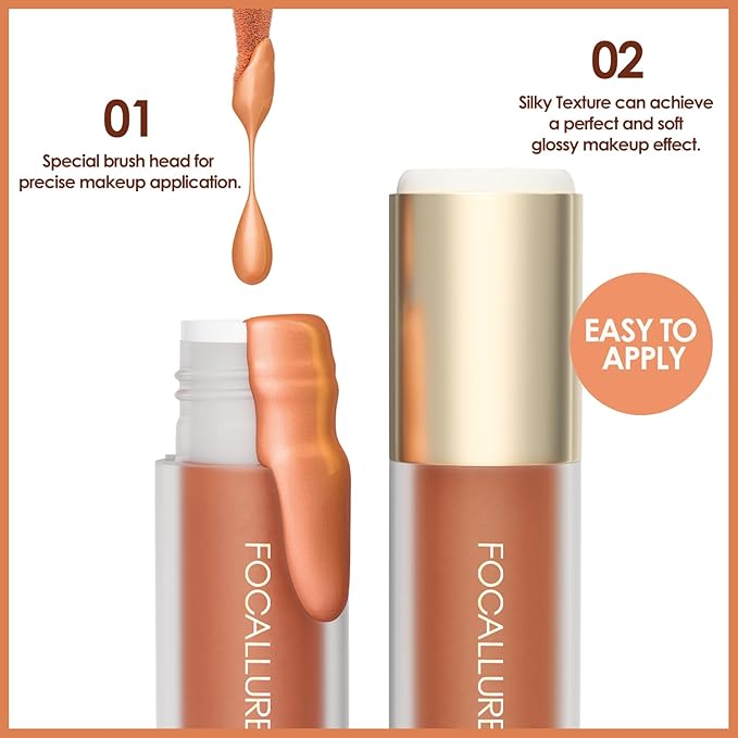 FOCALLURE Shimmer Liquid Highlighter, Smooth Cream Formula and Non-greasy Finish,Delivers a Natural Glow, Long Lasting Illuminator Highlighter Face Enhancing Makeup,Blazing Heart