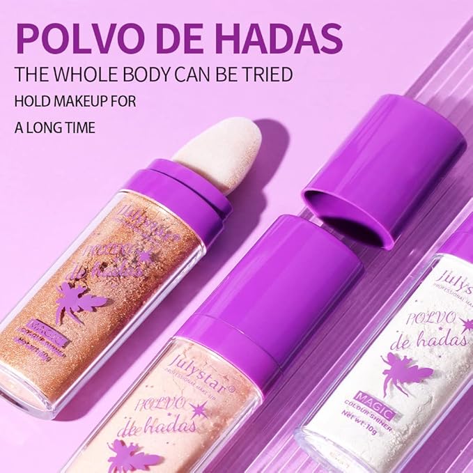 GL-Turelifes Polvo De Hadas Hightlighter Powder Stick Puff Fairy Bomb Stick Glitter Loose Powder Highlight Shimming Contouring for Eyes, Face, Body Brighten Makeup(03# Bronze)