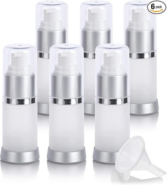 JUVITUS (6 PACK) 15 ml / 0.50 oz Frosted Airless Acrylic Foundation Bottle with Clear Cap + Funnel