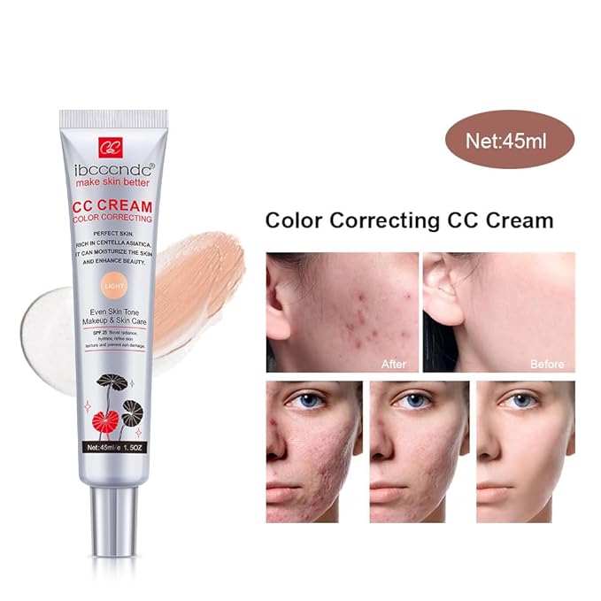 Color Correcting CC Cream With Centella Asiatica - Color Correcting Formula for Blemishes, Skin Redness, & Acne Marks - Lightweight - Moisturize Skin and SPF Protection, Even Skin Tone (Dark)