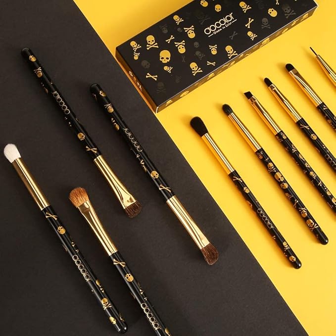 docolor 10Pcs Eye Makeup Brushes Skull Printed Eyeshadow Makeup Brush Set and Blue Eyeshadow Palette 9 Colors Gemstone Shadow Palette Highly Pigmented Mattes Shimmers Long-Lasting Makeup Palette