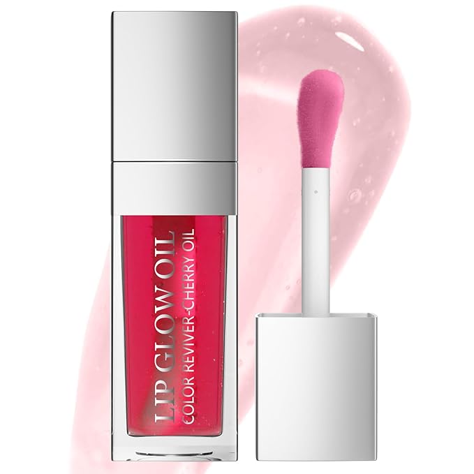 Hydrating Lip Glow Oil - Moisturizing Tinted Lip Gloss Plumping Nourishing Non-sticky Long Lasting Lip Stain with Cherry Oil 0.27 fl.oz (Raspberry)