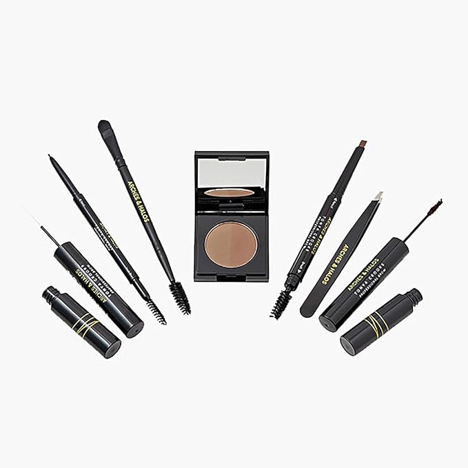 Arches & Halos - Ultimate Brow Hero Kit - Eyebrow Styling Makeup Kit, Pencil, Gel, Shading, Powder, Mousse, Natural and Bold Precise Brow Shaper - Hypoallergenic, Vegan - 7 Pc Kit, Medium