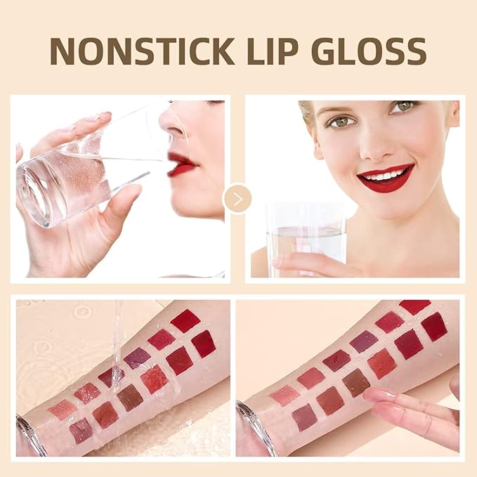 12PCS Matte Liquid Lipstick Set Non-Stick Cup and Not Fade Pigmented Lipstick Long-Lasting Waterproof Velvet Lipgloss Kit Makeup for Girls and Women (Set 01)