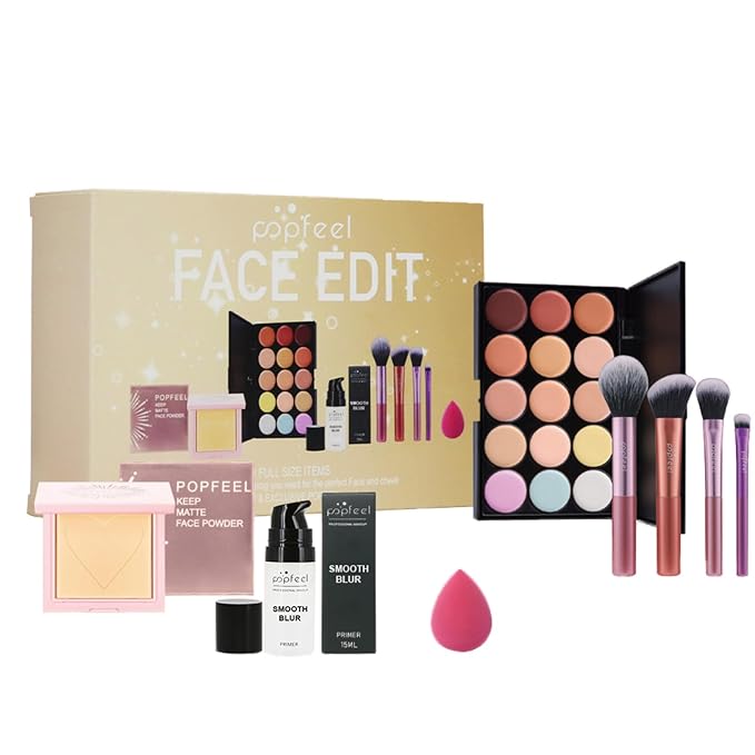 All in One Makeup Kit for Women Full Kit Girls Makeup Gift Sets Xmas Essential Bundle Include Eyeshadow Palette Lipstick Blush Concealer Eyeliner Mascara Foundation Brush Eyebrow Pencil